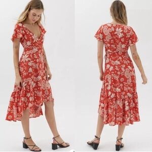 URBAN OUTFITTERS Womens Daphne Orange Floral Wrap Midi Dress Size Small